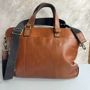 Fossil Haskell Cognac Cow Hide Leather Top Zip Messenger Briefcase Laptop Bag